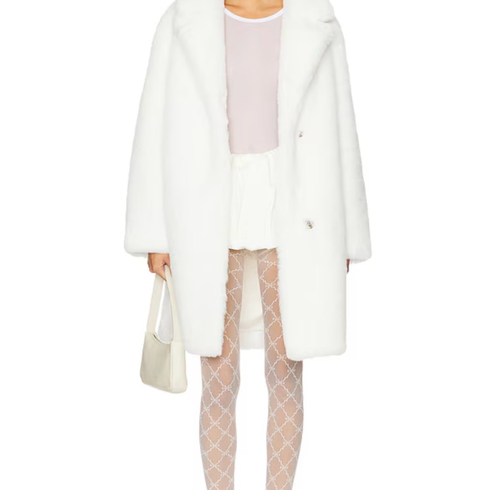 Elaine Faux Fur Coat in Winter White- Brand MORE TO COME (from Revolve)